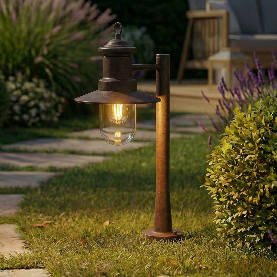 Eloretta Wegeleuchte, 60 cm, rost, IP44, Stahl, E27 - Lindby - Terrasse - Landhaus / Rustikal - Metall - Einflammig