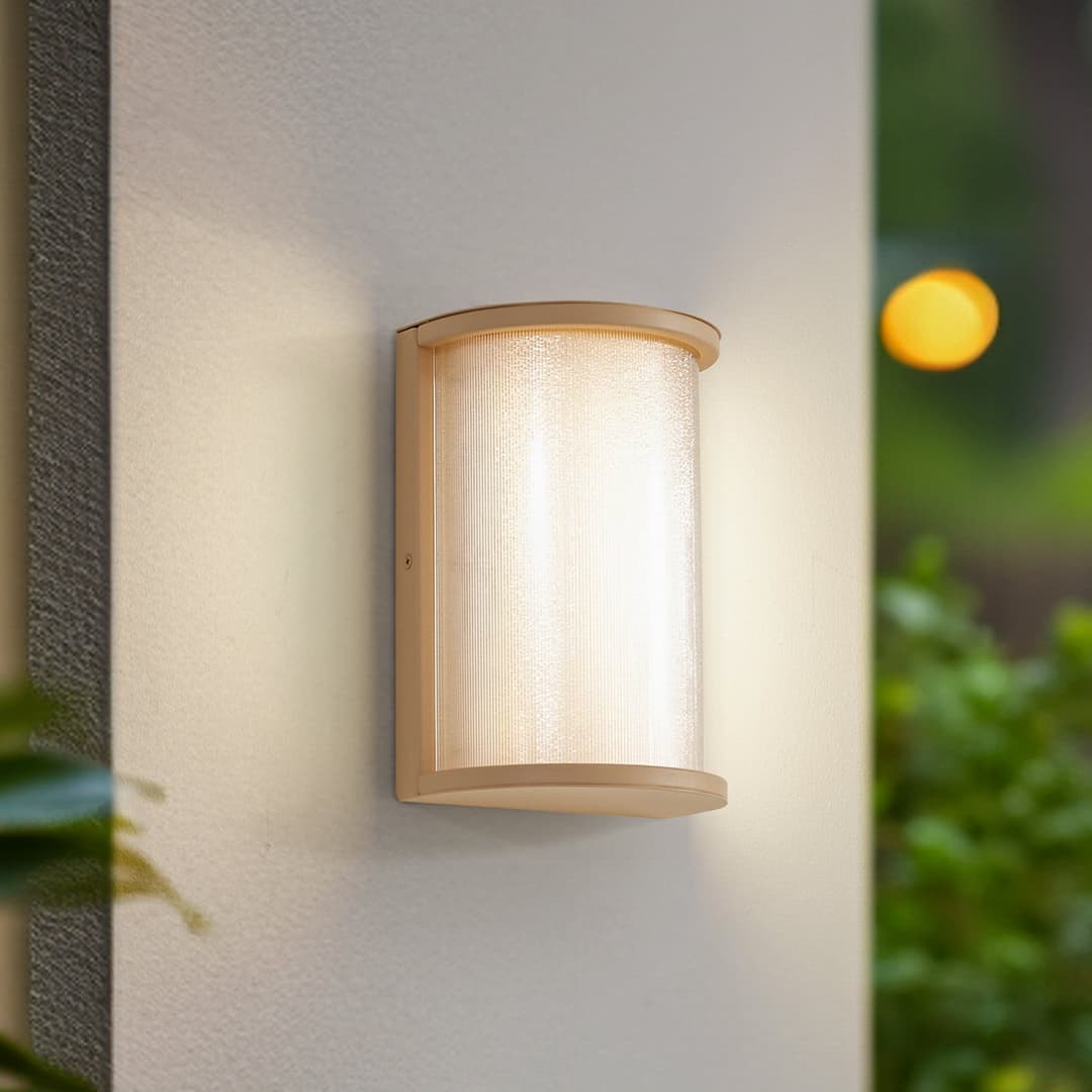 Calvik LED-Außenwandleuchte, IP44, beige, 24 cm, geriffelt - Lindby - Balkon - Modern - Metall - Einflammig