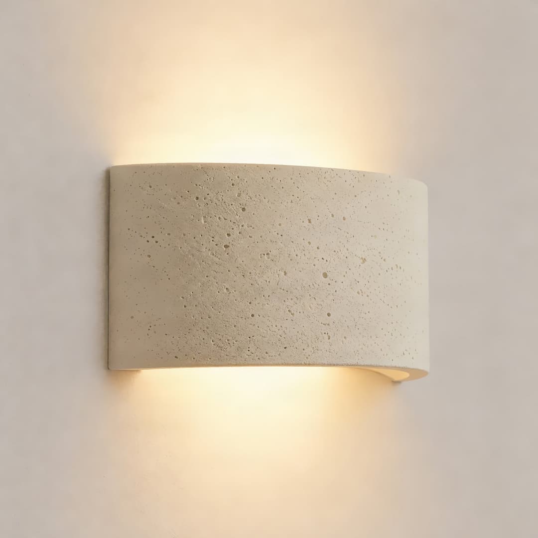 Naike Wandleuchte, beige, travertin, Gips, 15 cm - Lindby - Flurbereich - Modern - Gips / Ton - Einflammig