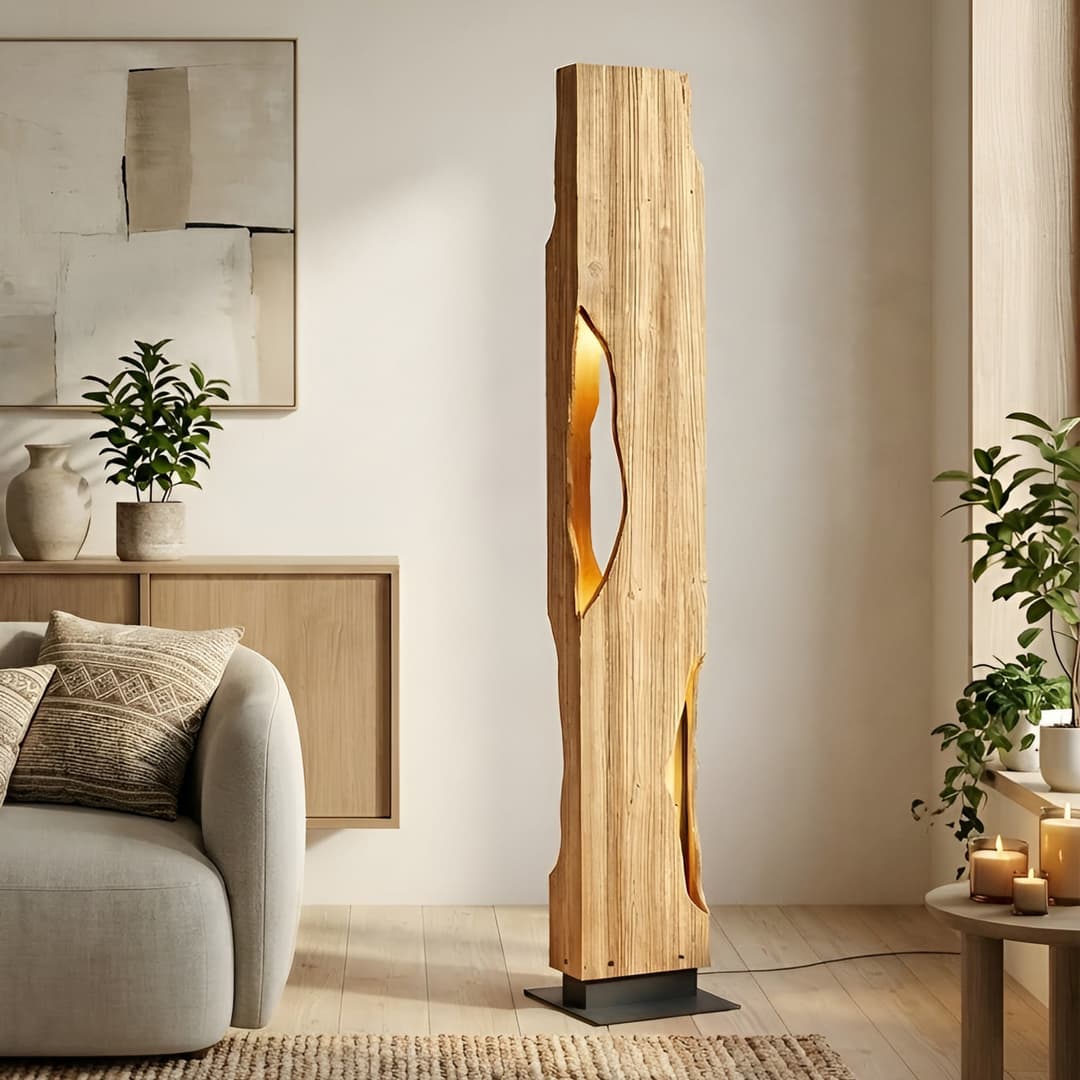 Tarry Stehleuchte, Holz, Höhe 137 cm, 4 x E27 - Lucande - Wohnzimmer - Landhaus / Rustikal - Mehrflammig