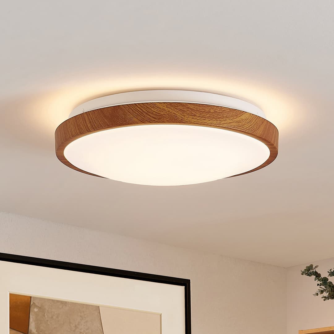 Mynte LED-Deckenleuchte, Ø30cm, Holzoptik, Kunststoff - Lindby - Wohnzimmer - Modern - Rund