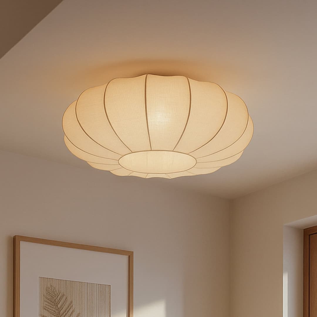 Helin Deckenlampe, beige, Ø 60 cm, Textil, 3 x E27 - Lindby - Wohnzimmer - Skandinavisch - Stoff / Textil - Einflammig