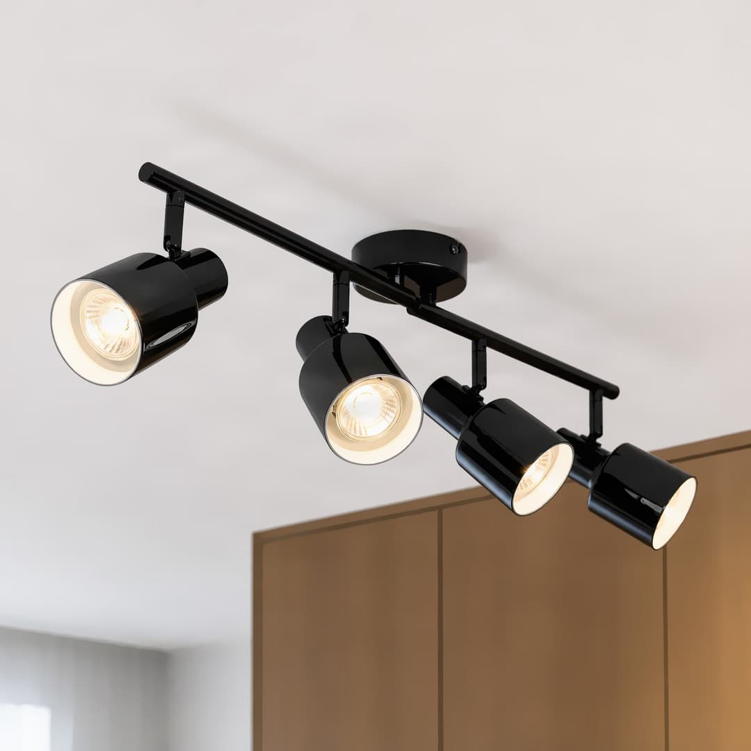 Ovelia Deckenstrahler, 4-flg., 80 cm, schwarz, E27 - Lindby - Wohnzimmer - Modern - Metall - Mehrflammig