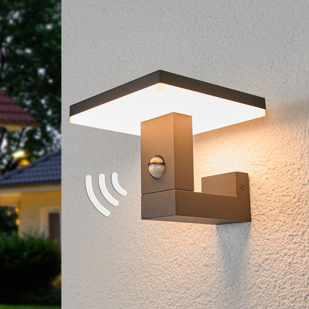 Olesia Außenwandleuchte w/Sensor Dark Grey/Opal - Lucande - Terrasse - Modern - Aluminium - Einflammig
