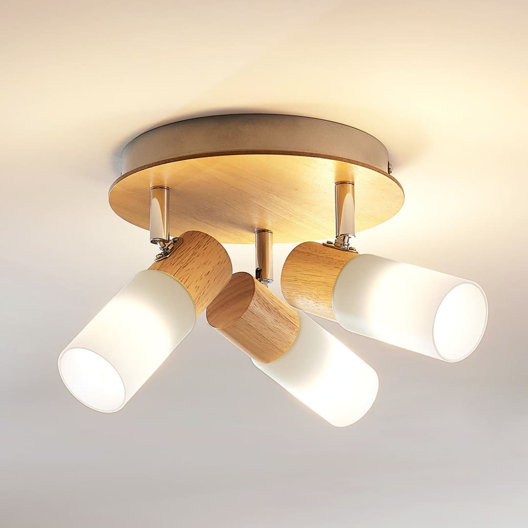 Christoph 3 Round Deckenleuchte Wood/White - Lindby - Wohnzimmer - Landhaus / Rustikal - Holz - Rund