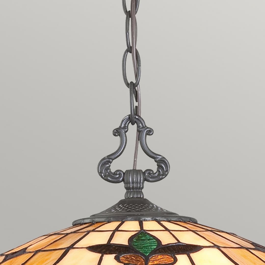 Kami Pendelleuchte, bunt/bronze, 51 cm - QUOIZEL - Wohnzimmer - Tiffany - Glas - Mit Schirm