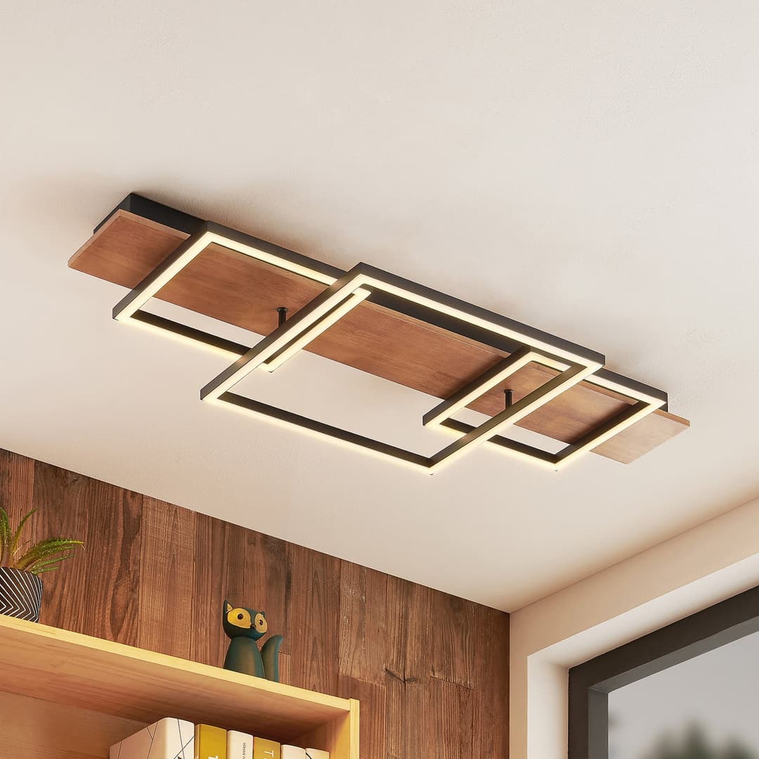 Chariska LED Deckenleuchte L95 Wood/Black - Lucande - Wohnzimmer - Modern - Holz - Eckig