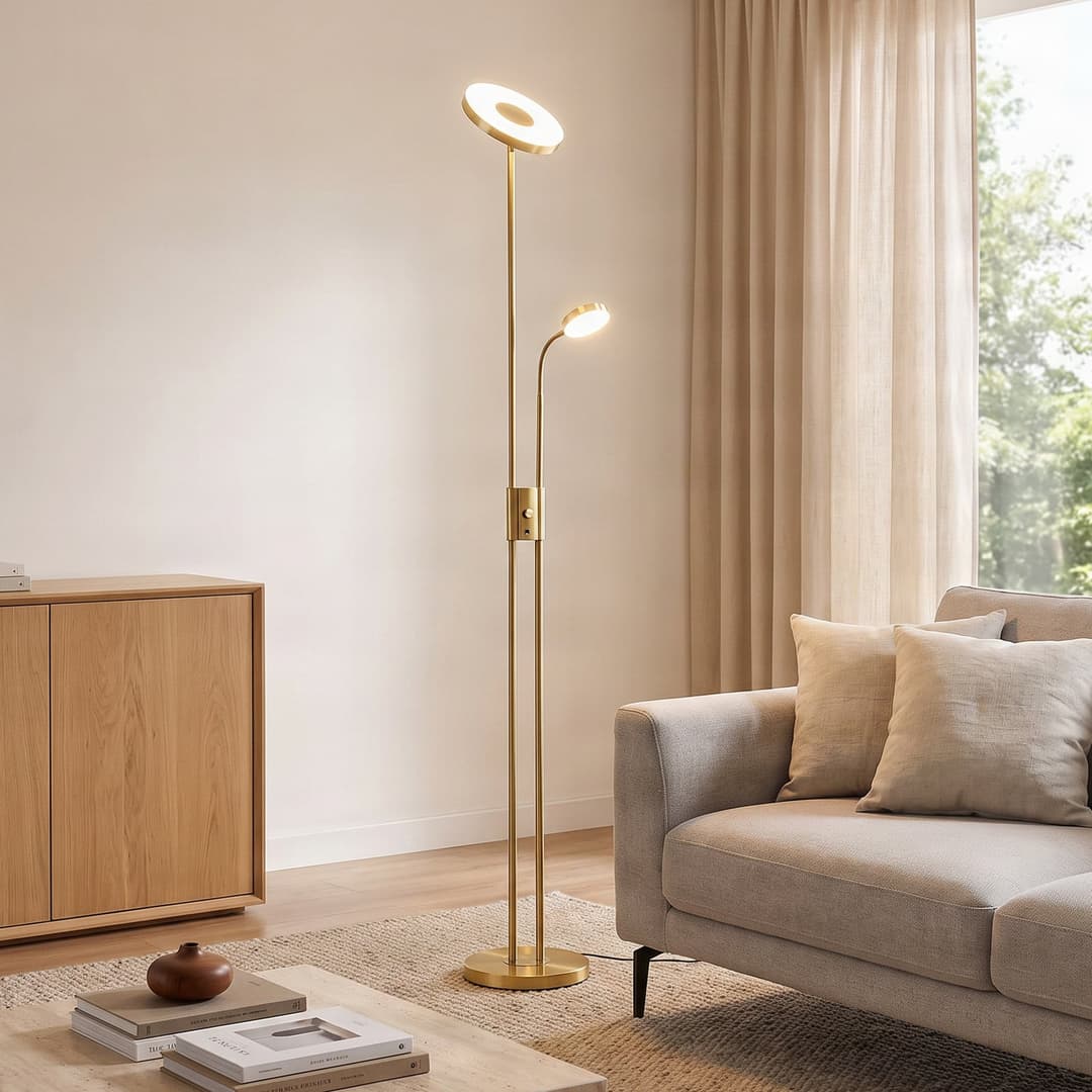 Seppa LED Stehleuchte Round Matt Brass - Lindby - Wohnzimmer - Modern - Metall - Rund