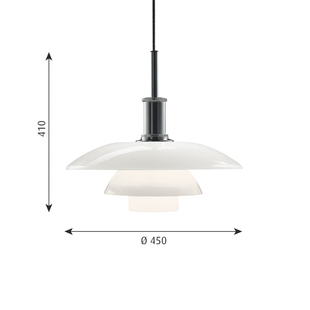 PH 4 1/2-4 Hängelampe, Ø 45 cm, chrom/weiß - Louis Poulsen - Wohnzimmer - Design - Glas - Einflammig