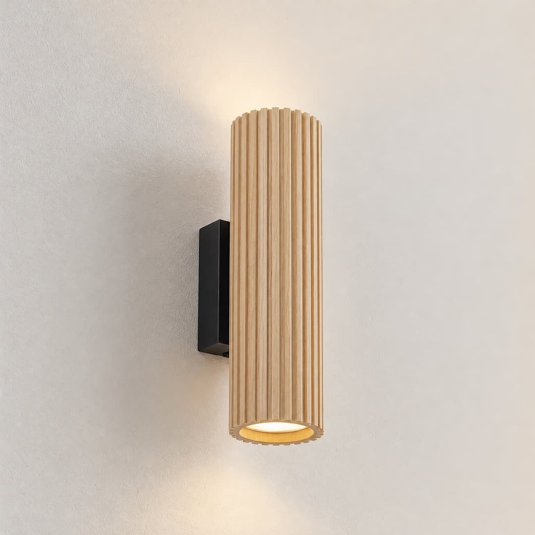 Stralino Wandleuchte, Holz, Höhe 22 cm, zweiflammig, GU10 - Lindby - Wohnzimmer - Modern - Mit Schirm