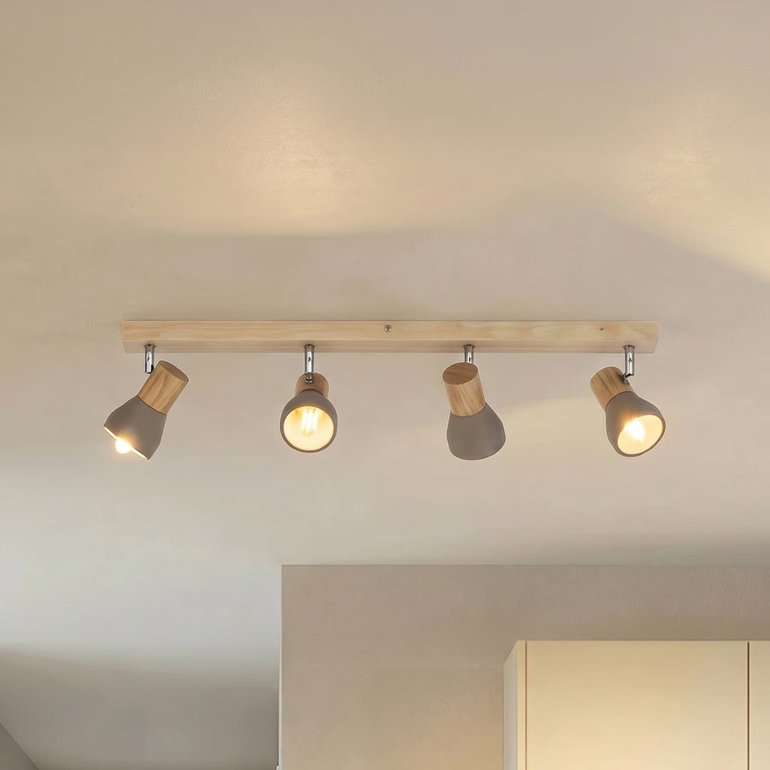 Filiz 4 Deckenleuchte Concrete/Wood - Lindby - Schlafzimmer - Skandinavisch - Beton - Mehrflammig