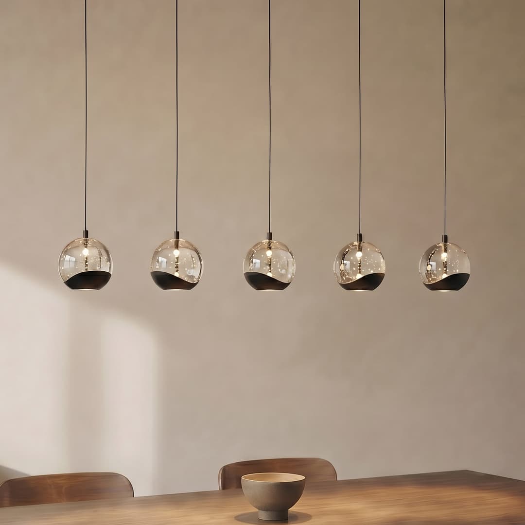 Hayley LED-Hängelampe, 5-flg., schwarz, länglich - Lucande - Wohnzimmer - Design - Glas - Mehrflammig