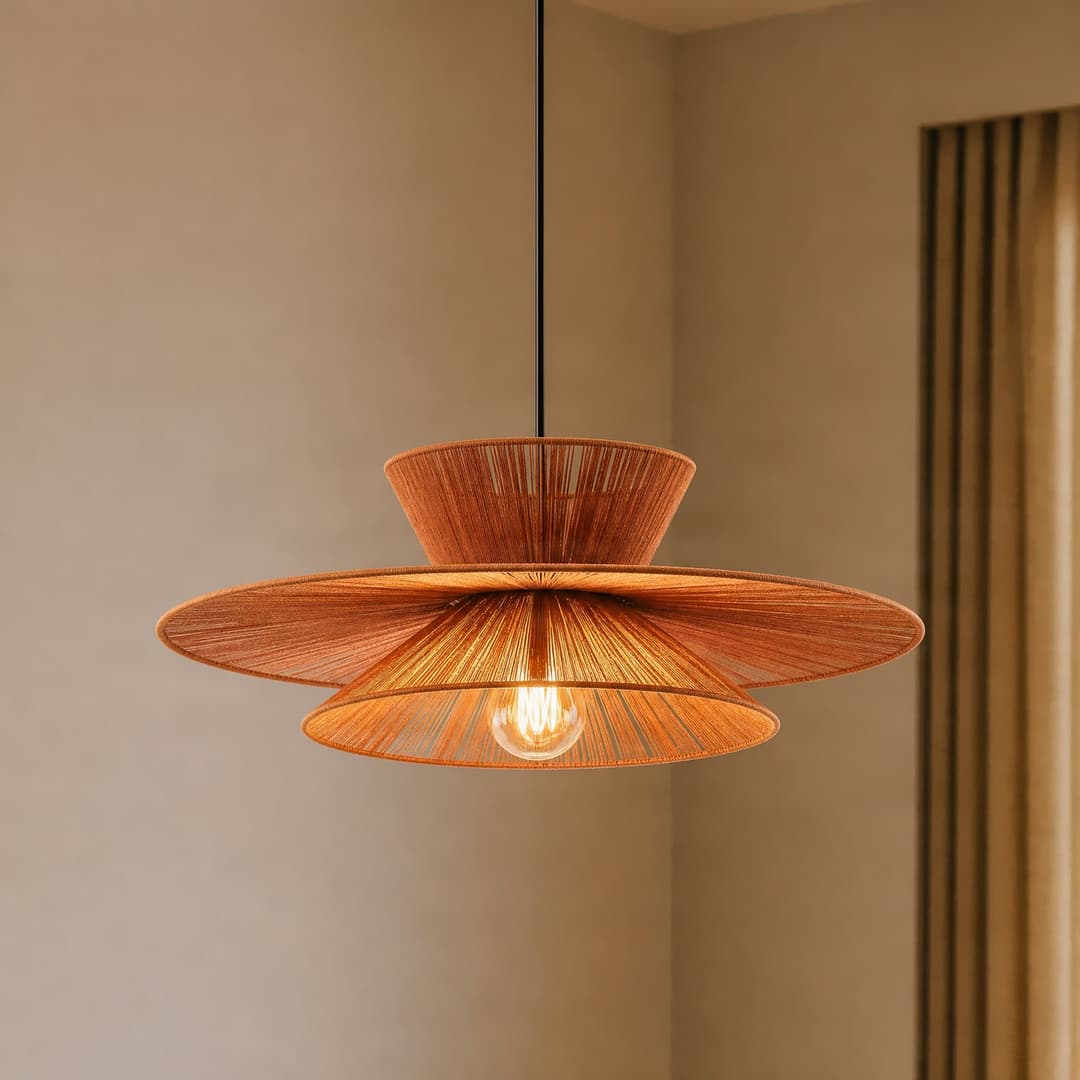 Novie Hängeleuchte, braun, Baumwolle, Ø 50 cm - Lucande - Wohnzimmer - Skandinavisch - Stoff / Textil - Einflammig