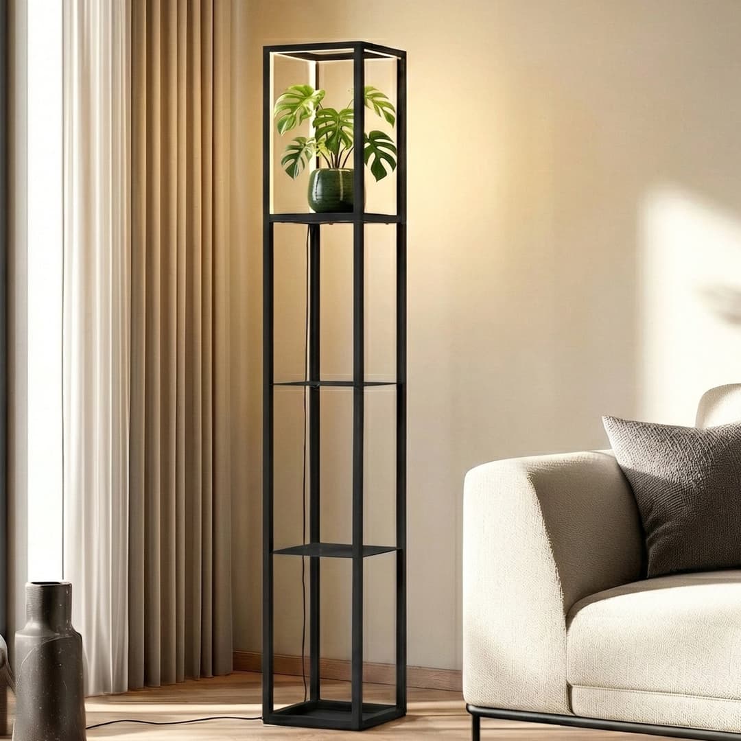 Birta LED-Stehleuchte, Höhe 155 cm, Regal, stehend - Lindby - Wohnzimmer - Modern - Metall - Eckig