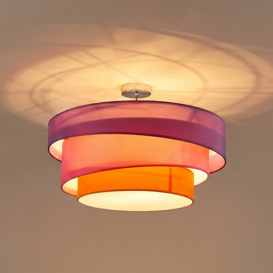 Melia Deckenleuchte Violet/Pink/Orange/Chrome - Lindby - Wohnzimmer - Modern - Stoff / Textil - Mit Abstand