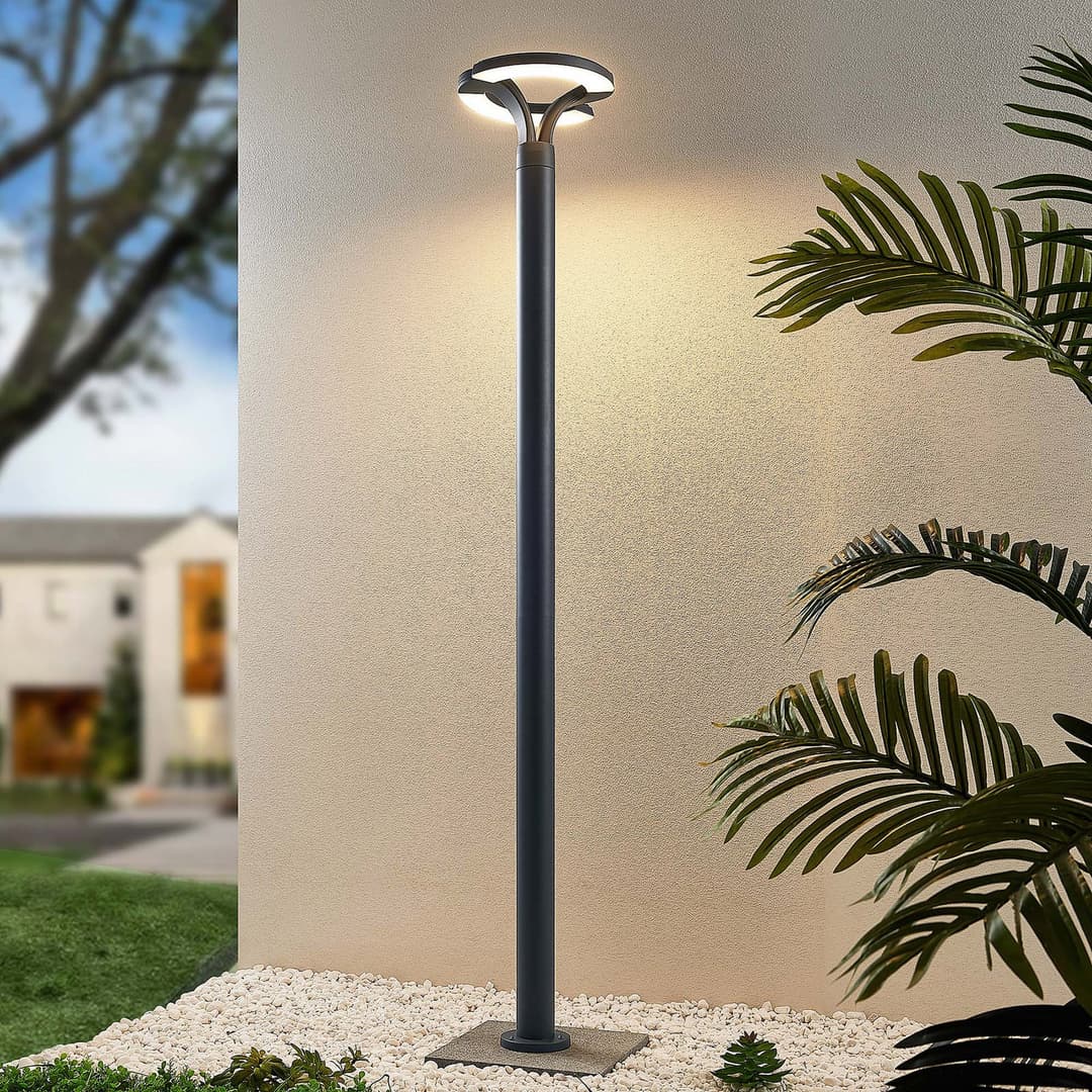 Keily Gartenleuchte Circle Dark Grey - Lindby - Terrasse - Modern - Metall - Einflammig