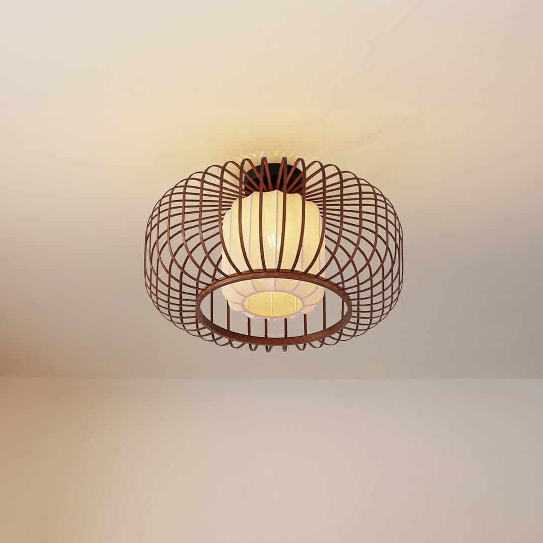 Davella Deckenleuchte, Ø 50 cm, Bambus, Textil - Lindby - Wohnzimmer - Skandinavisch - Einflammig